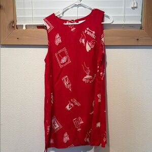 Red Sleeveless Printed Shift Dress